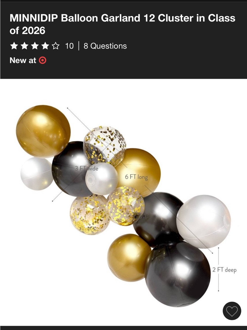 Target Minnidip Graduation Gold, Black & White Balloon Garland -Reusable
